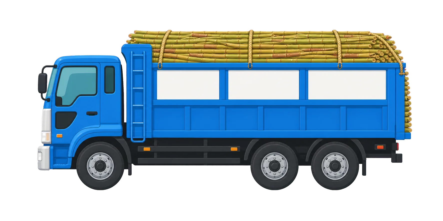 サトウキビを満載して製糖工場へ向かう狩俣運送のトラックのイラスト